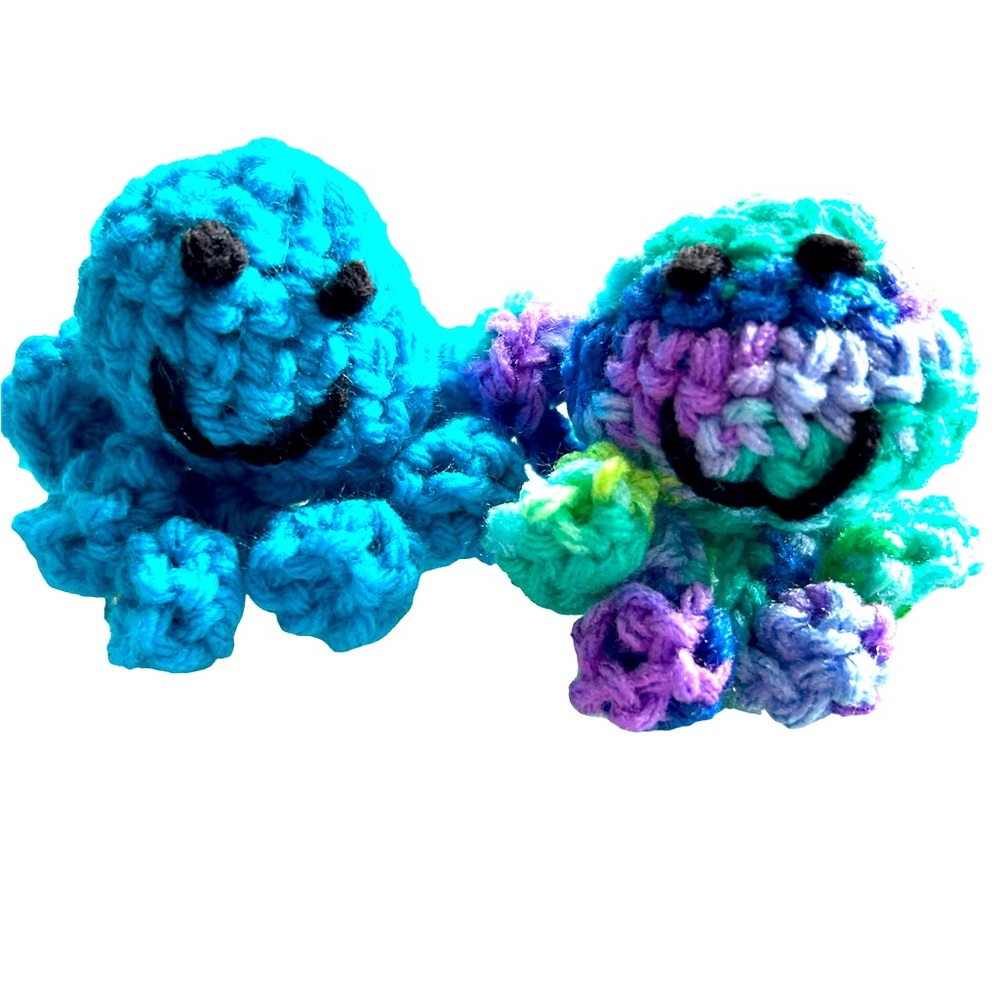 HAND CRAFTED Crochet Organic Catnip Colorful Two Octopus Interactive Cat Toys - Picture 3 of 10